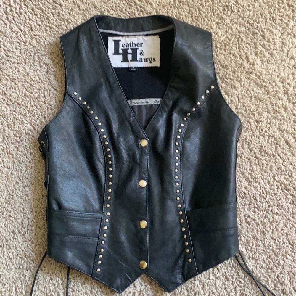 Black Leather Vest. Size small.